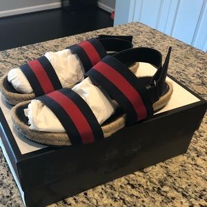 Authentic Gucci Blue/Red Web Strap Sandal,